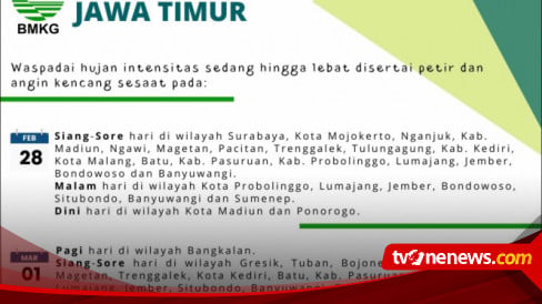 Waspada! Hujan Petir Menyerbu 9 Daerah di Jatim Pagi Nanti